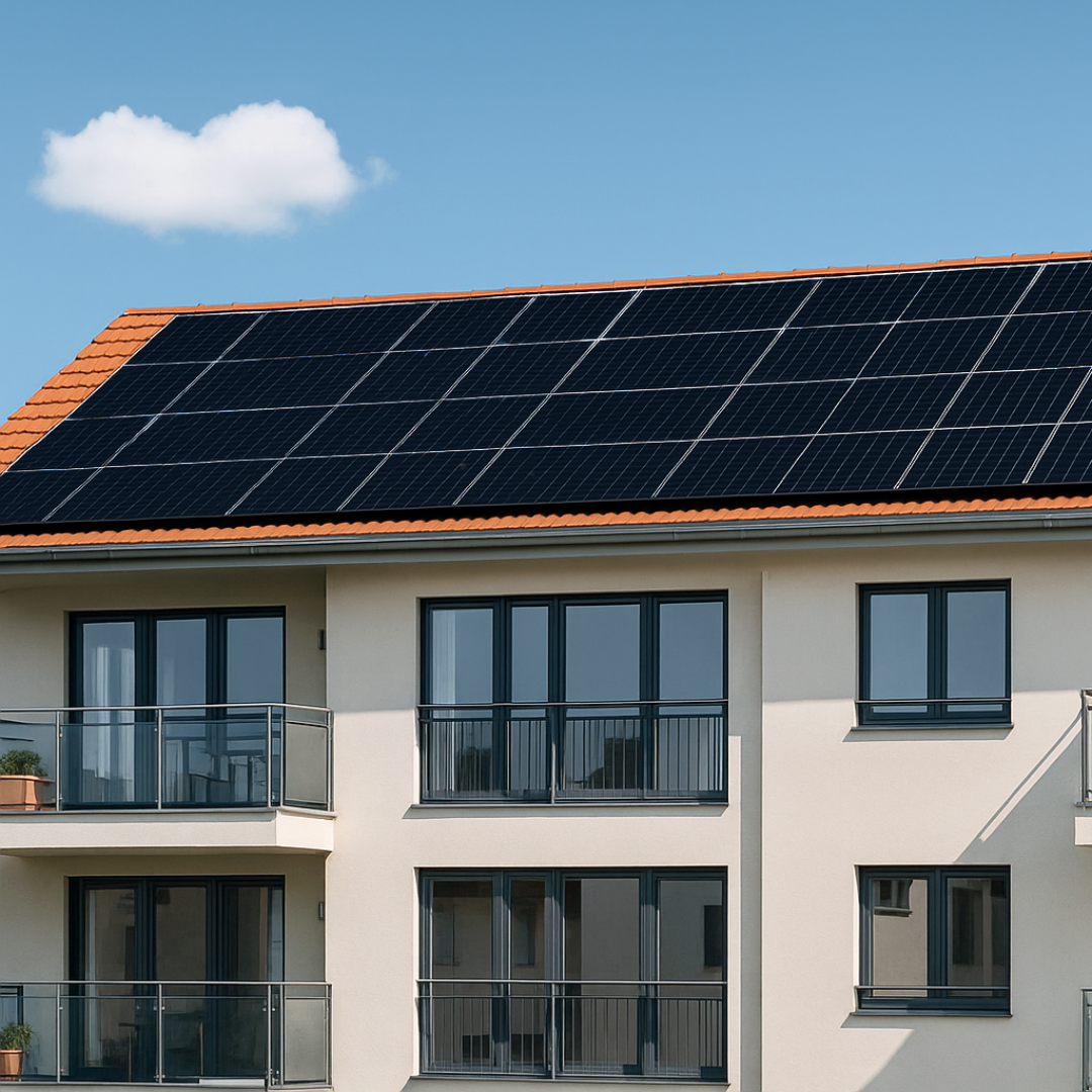 Mehrfamilienhaus in Deutschland mit Solaranlage – Photovoltaik zur Eigenstromversorgung und Energiekostenreduktion
