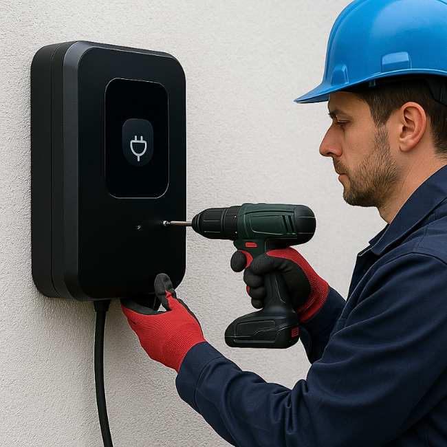 PV-Monteur installiert Wallbox