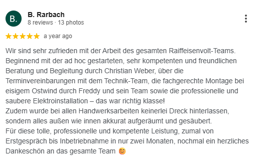 Screenshot einer Google Bewertung von RaiffeisenVolt