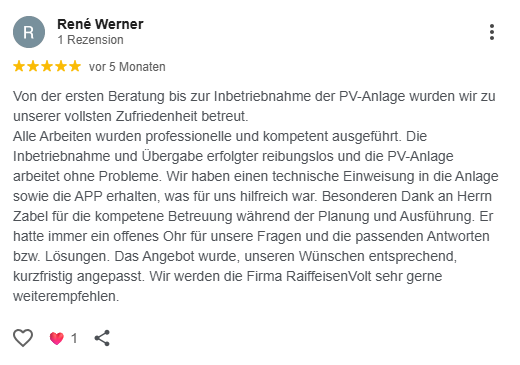 Screenshot einer Google Bewertung von RaiffeisenVolt