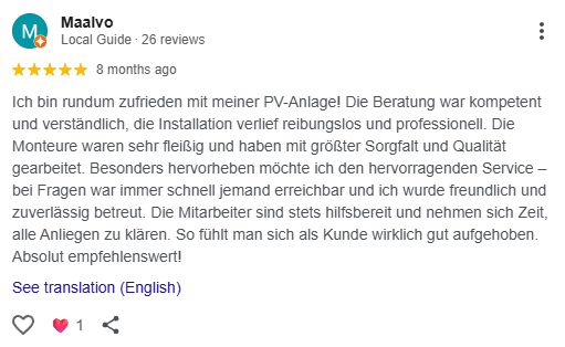Screenshot einer Google Bewertung von RaiffeisenVolt