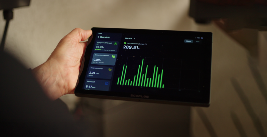 Tablet mit Statistiken und Daten für Energy Sharing